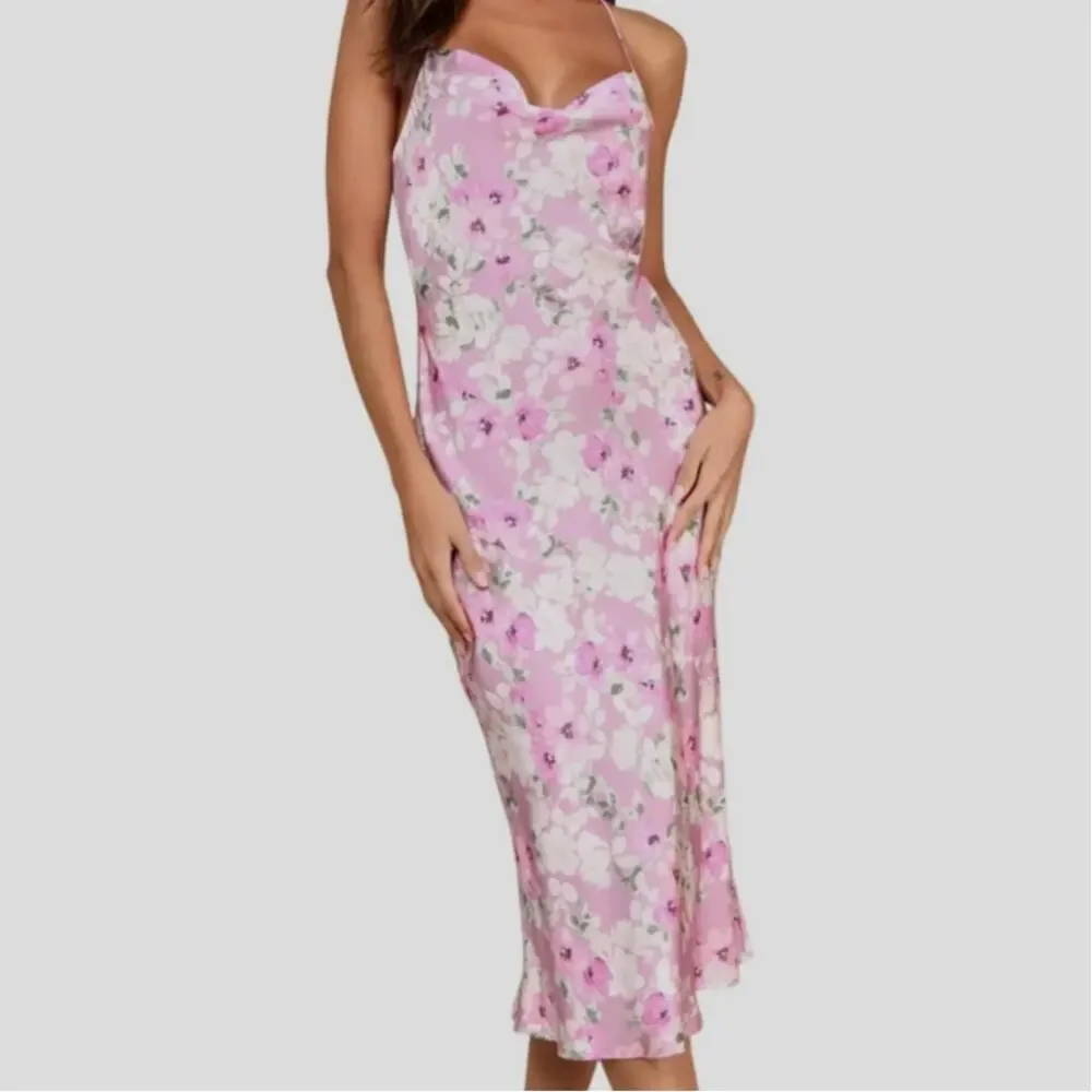 New Lulus Impressive Delight Mauve Pink Floral Midi Slip Pastel Cute Dress Sz XL